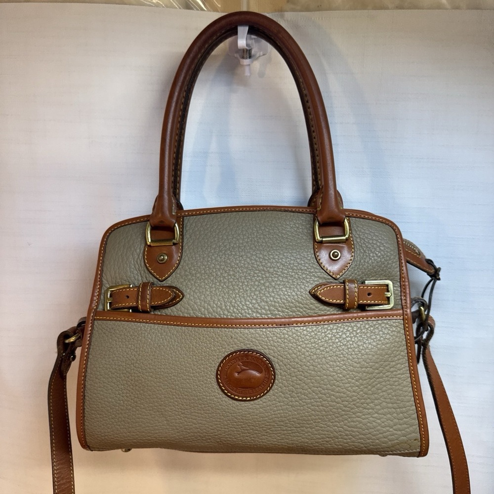 Vintage DOONEY AND BOURKE Khaki Brown Leather Buckle 2 Way Satchel Crossbody Bag